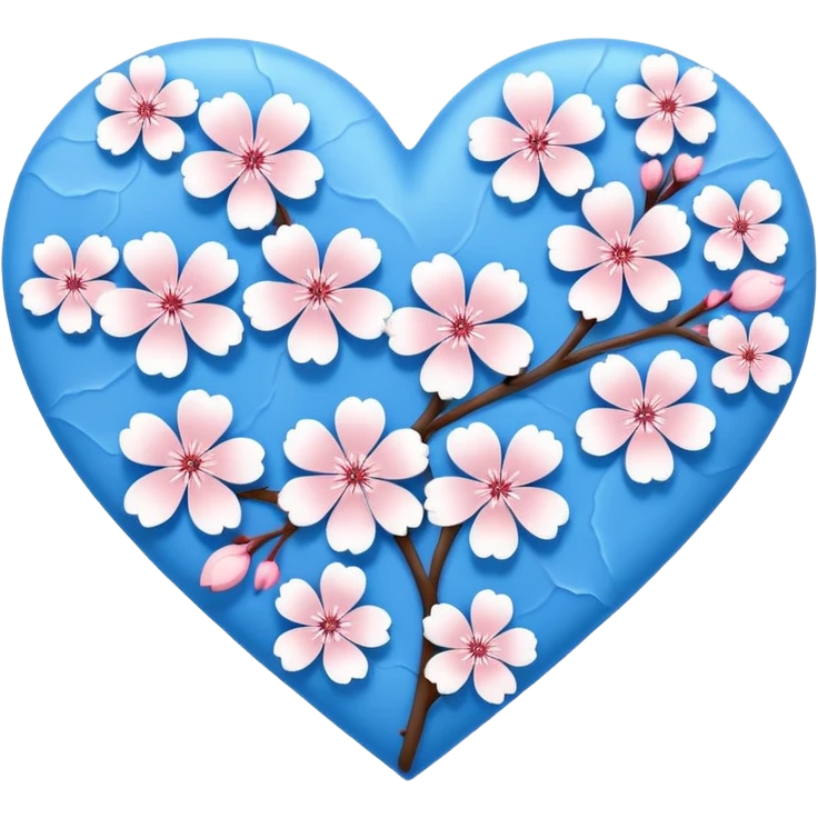 blue sakura heart, heart made of white sakura petals with pink accents, remove background emoji