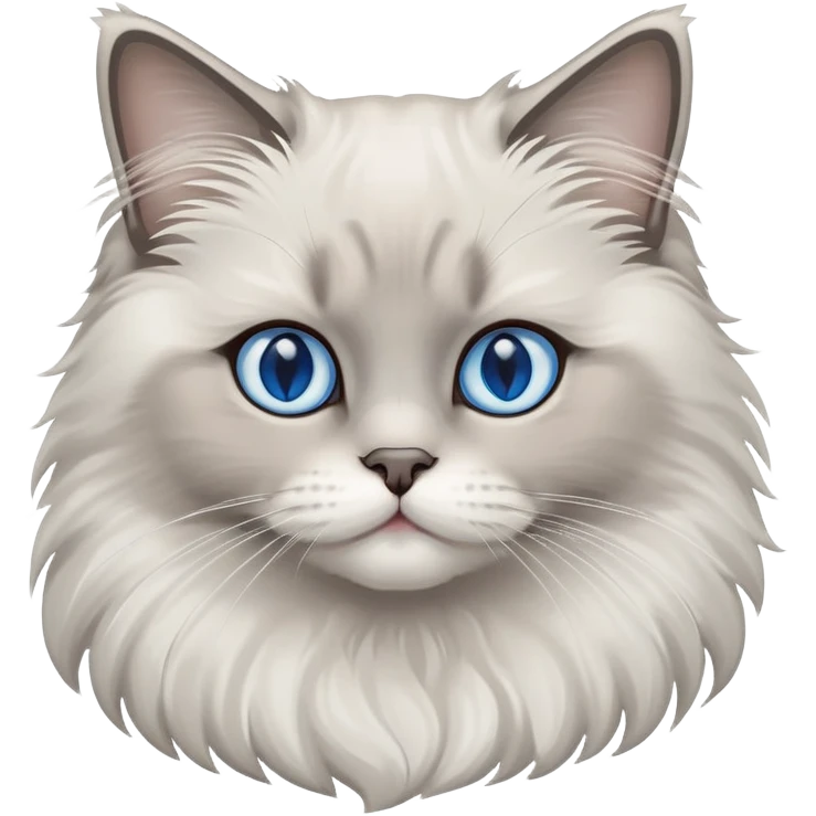 Fluffy gray ragdoll cat with blue eyes emoji