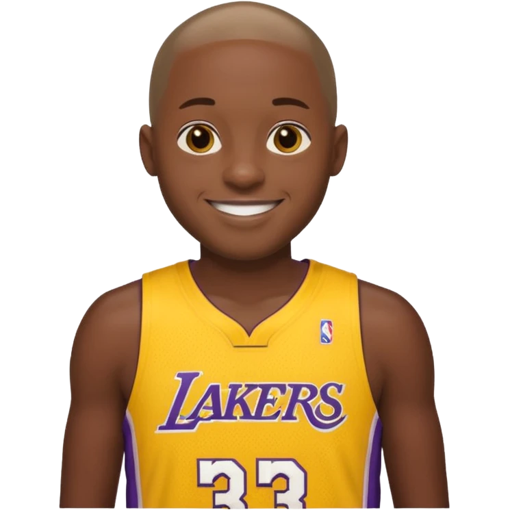 ["Very dark skin male, shaved head, wearing a yellow Lakers jersey."] emoji
