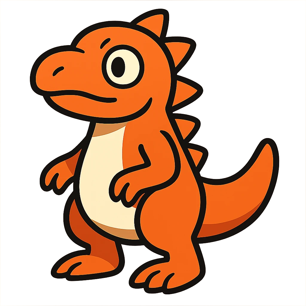 orange bipedal reptile-mammal hybrid, vibrant toon style, bold lines emoji