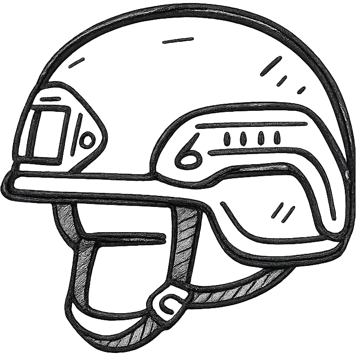 schematic image of modern NATO military helmet, minimalist black and white contour, no fill, no text emoji