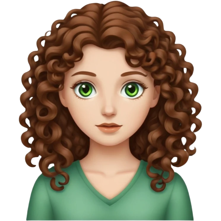 White girl with long brown hair curly green eyes emoji
