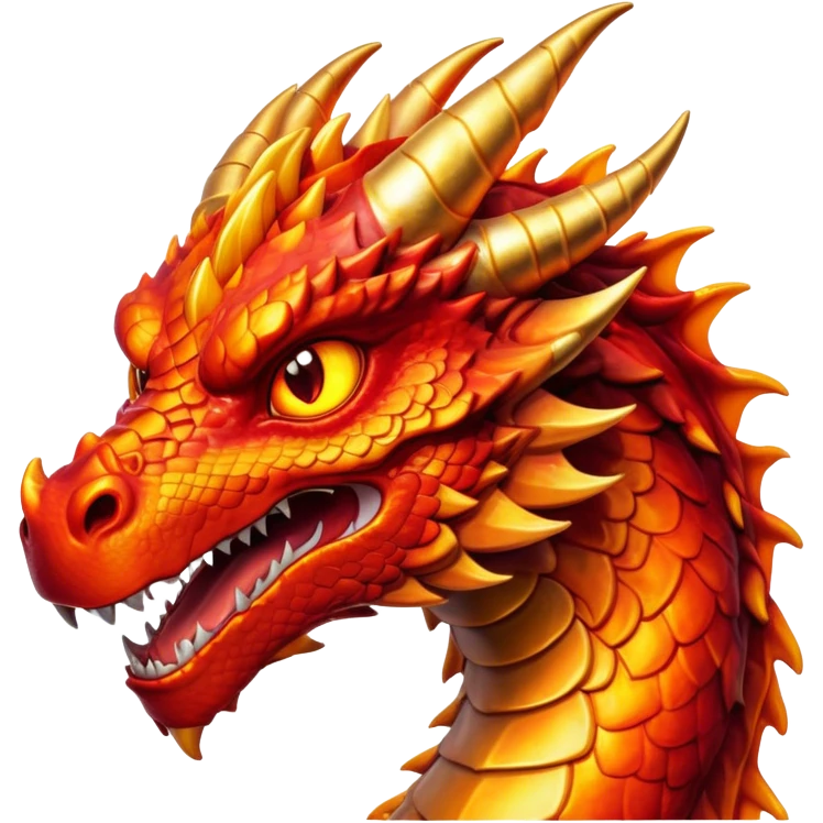 Cinematic Noble Fierce Fire Dragon Portrait Emoji, Poised and imposing, with a muscular, scaled body ablaze in fiery hues of crimson, molten orange, and molten gold, and intense, burning eyes that mirror the heart of a volcano; rendered with lifelike texture and dynamic natural highlights, high shine, formidable and intense, styled with an aura of scorching mythic power, focused and resolute, soft glowing outline, capturing the essence of a legendary inferno poised to ignite the screen with timeless ferocity! emoji