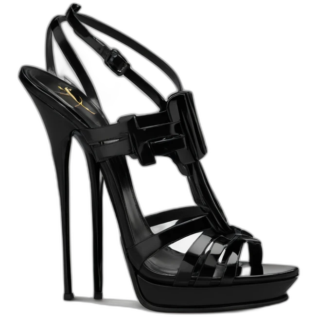 Ysl TRIBUTE heel SANDAL black PATENT LEATHER emoji
