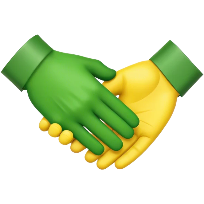 green hand and yellow hand, handshake emoji