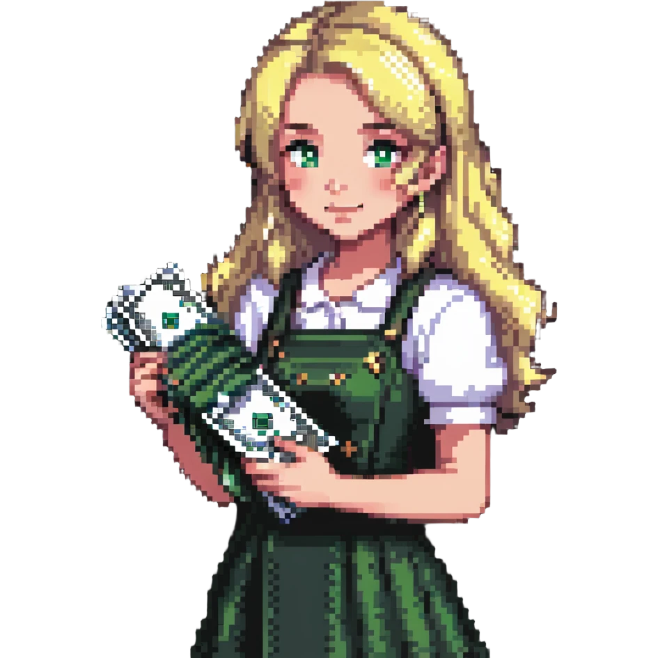 blonde girl with money emoji