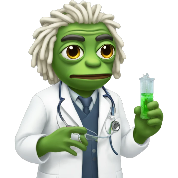 Pepe meme  with dreads wearing doctors clothes and conducting experiments emoji