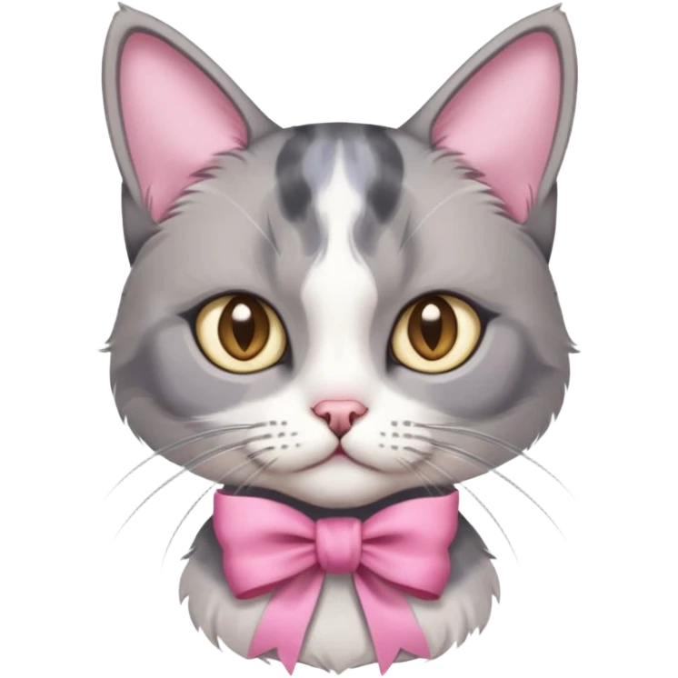 Dilute grey calico cat with pink ribbon emoji