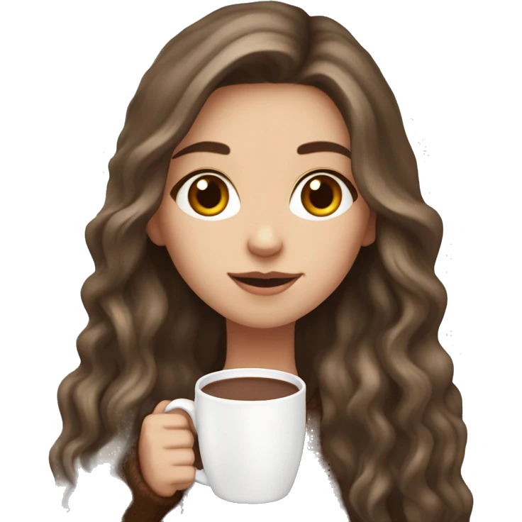 white girl with brown long hair and a hot chocolate emoji