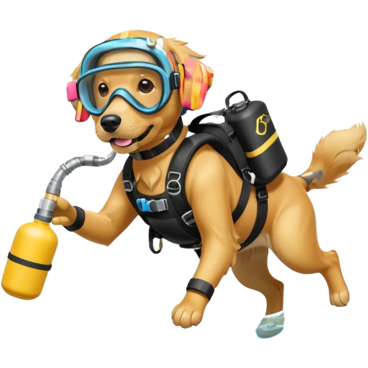 dog wearing scuba gear dive into the sea with diver mask and oxygen tank emoji