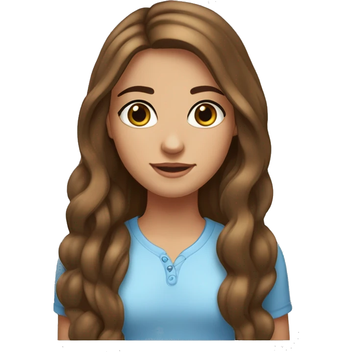 Girl with brown hair blue eyes, medium tanned skin. Quite long hair. A few freckles. Earrings. Perfectly shaped eyebrows emoji