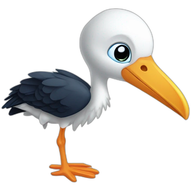  A stork is carrying a blue bundle of cloth in its beak that has a cute white skinned baby face peeking out from it with black head emoji