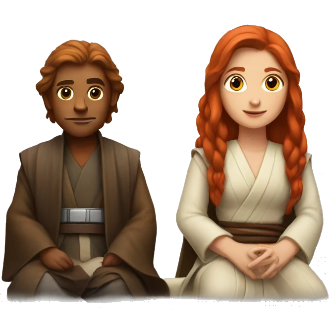 A Jedi sitting with a girl with red long hair  emoji
