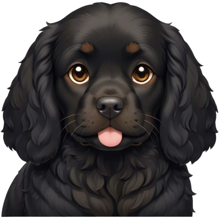Cinematic Meme-Worthy Chubby Sleeping Black Cocker Spaniel Portrait Emoji, Head resting peacefully with a contented smile, showcasing a delightfully chubby build and a luxuriously soft black coat with gentle tan markings, eyes shut in a serene nap, Simplified yet hilariously adorable features, highly detailed, glowing with a soft, drowsy light, high shine, relaxed and utterly lovable, stylized with an air of playful laziness, bright and heartwarming, soft glowing outline, capturing the essence of a comically sleepy companion, so meme-worthy it feels like it could instantly become the next viral sensation of adorable slumber! emoji