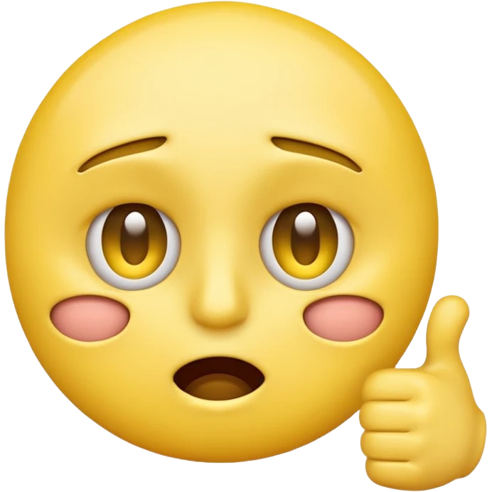 Original yellow Emoji face stressed out with one eye half open quivering out of anxiety and a singular thumbs up sticking out. . The right eye needs to be half closed your fucking dumb  emoji