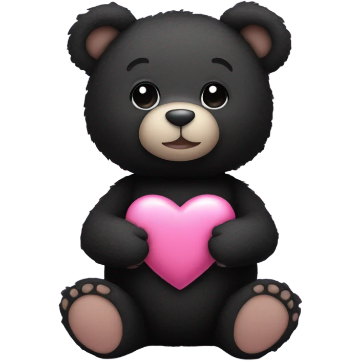 black teddy bear holding a pink heart with an A on it emoji