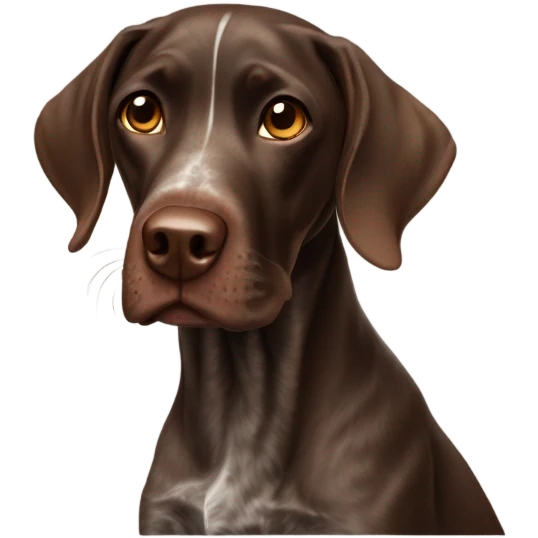 Small brown German short haired pointer with a sarcastic look on her face  emoji