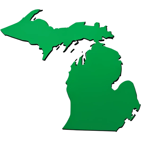 Michigan state shape with Flint location marked emoji