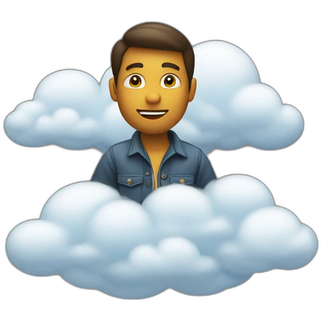 person with his hands on his hips riding a cloud (behind angle) emoji