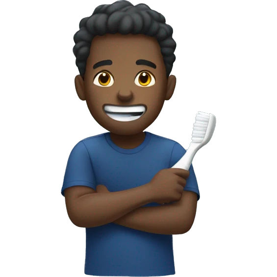 black guy wearing dark blue t-shirt brushing teeth emoji
