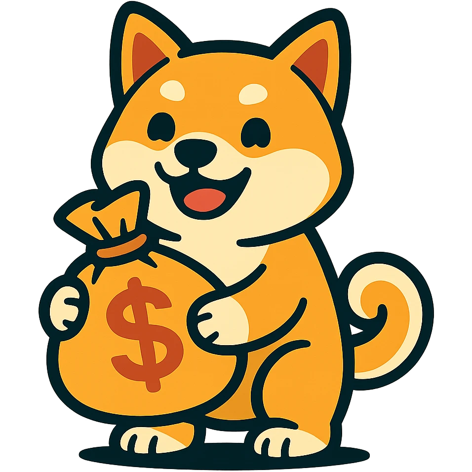 shiba inu with a bag of money emoji