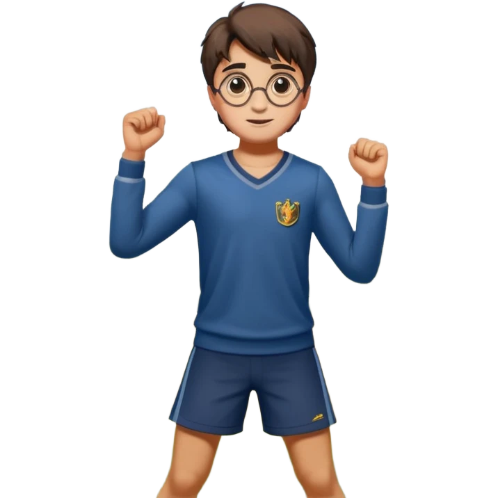Harry Potter is in sports clothes doing morning exercises, he is in the field before his magic school emoji