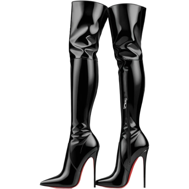 Black aesthetic thigh-high patent leather boots, sharp stiletto heel, elegant silhouette, minimal background, soft studio lighting, luxury editorial style, dramatic shadows, ultra detailed.
 emoji