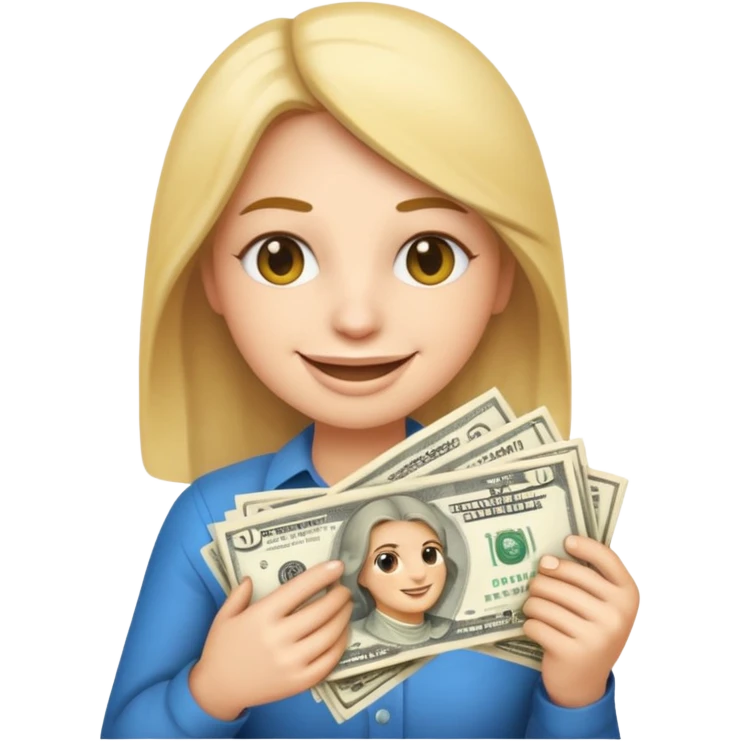 the shh quiet emoji holding a big statck of dollars emoji