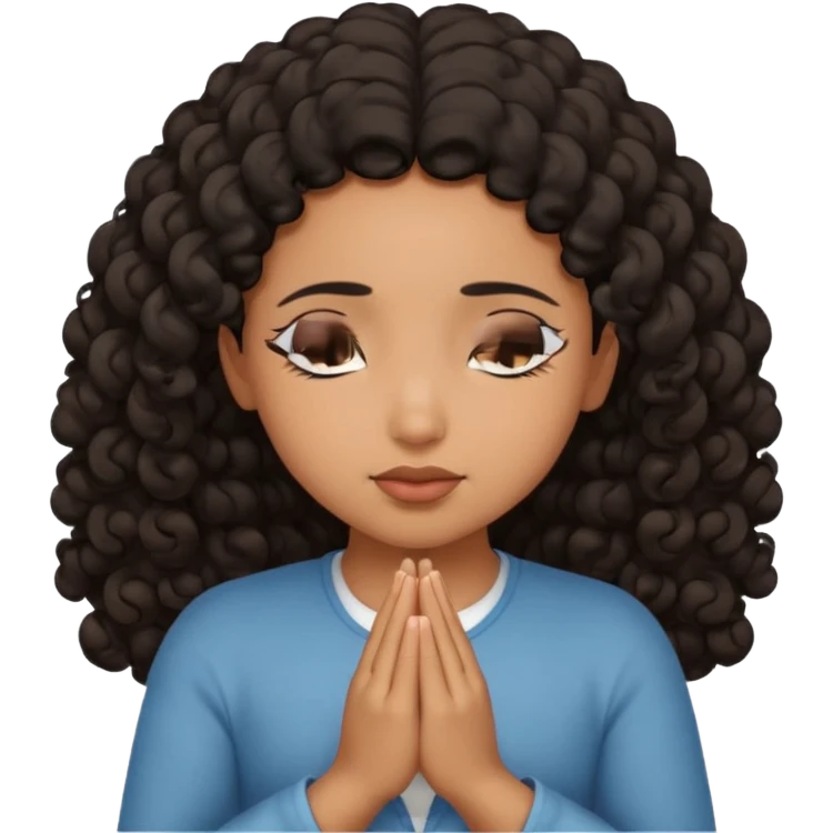 brown girl praying curls black hair and eyes closed emoji