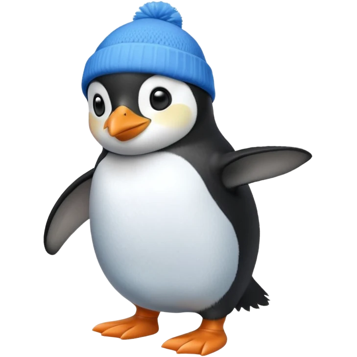 Penguin with blue beanie and blue shoes emoji
