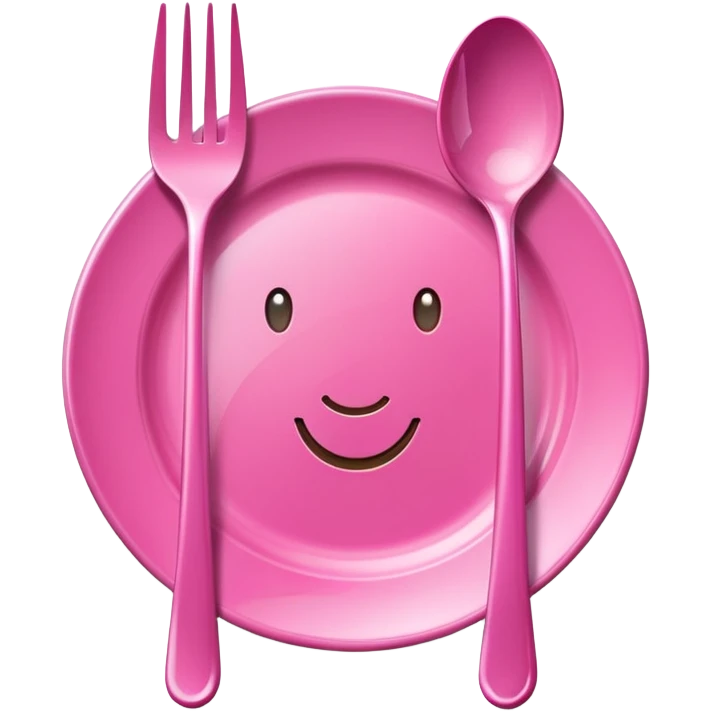 Pink plate, pink fork, pink spoon emoji