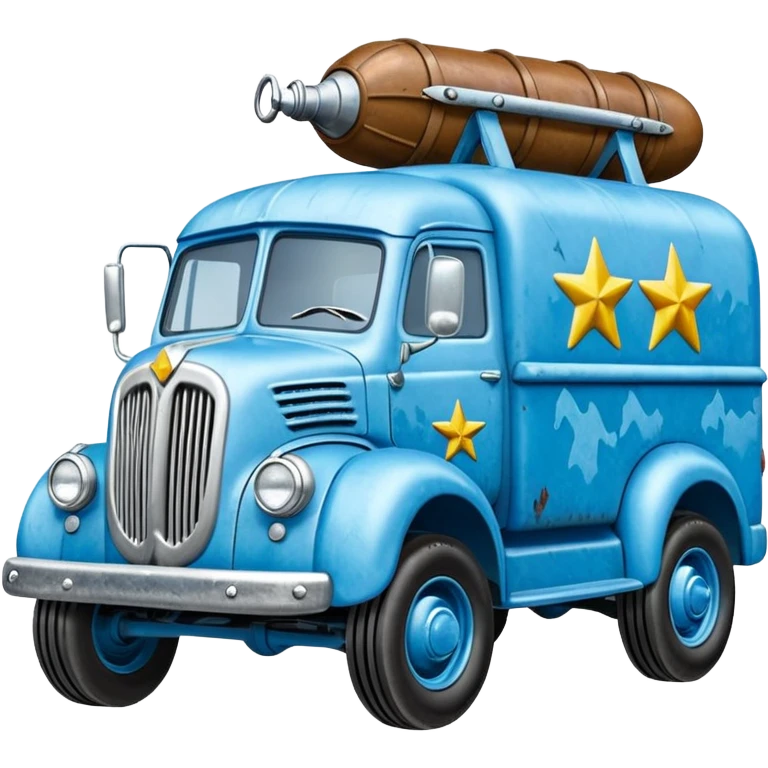 The Flintstones shiny crushed-iced-blue frozen Scooby Doo 1945 Lightning Bug busters liquidator’s antique long-wheelbase snub-nose off-road moving truck  emoji