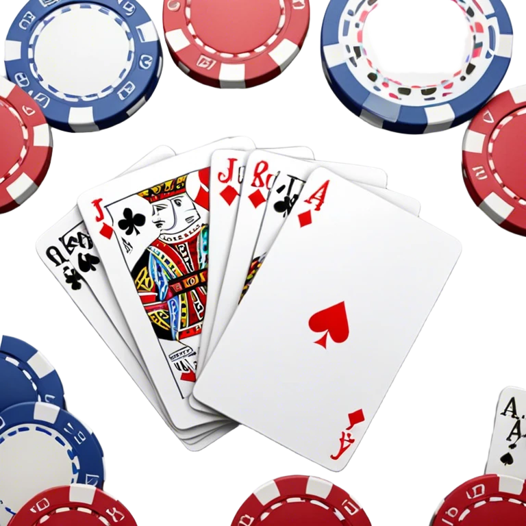 A photorealistic icon featuring playing cards, poker chips and a deck of cards spread out on a table. Bright, detailed design with realistic textures and lighting. Transparent background, clearly symbolizing card games and strategy. emoji