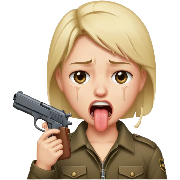 sticking out tongue and crying with gun pointed to head emoji