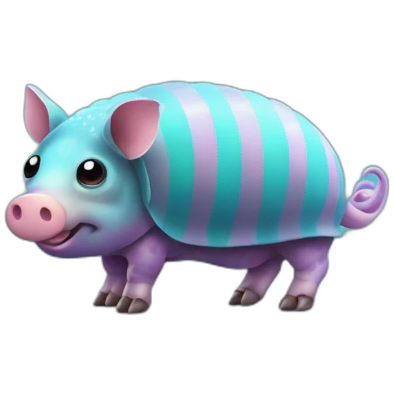 Iridescent spotted striped cyan purple gradient pig armadillo cow centipede insect with star markings star shaped spots emoji