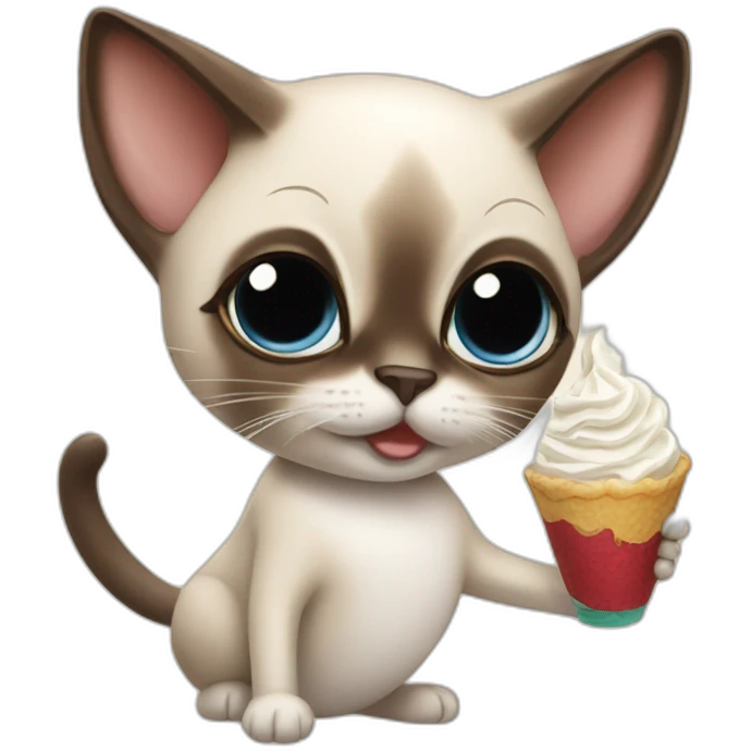 A Siamese cat eating whipped cream emoji