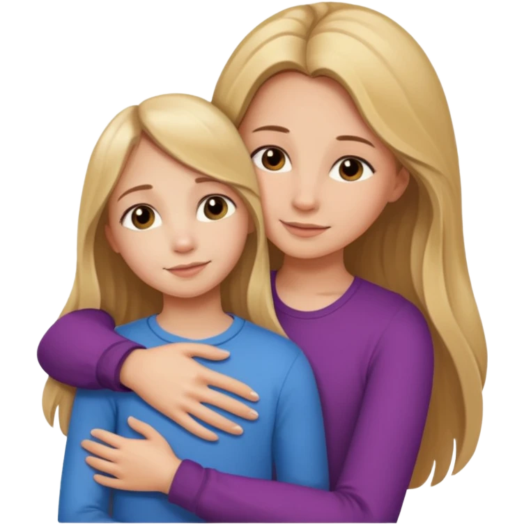 A beautiful mother with long brown hair hugging her cute 12yr old blonde hair daughter emoji