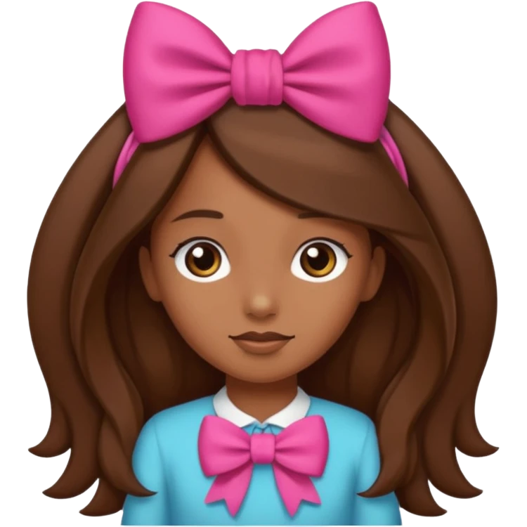 Chica morena, pelo largo castaño y un lazo en la cabeza emoji