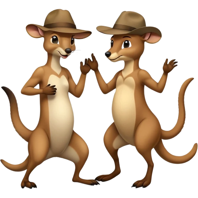 man with an Australian hat and a kangaroo in a playful fight, simple expressions emoji
