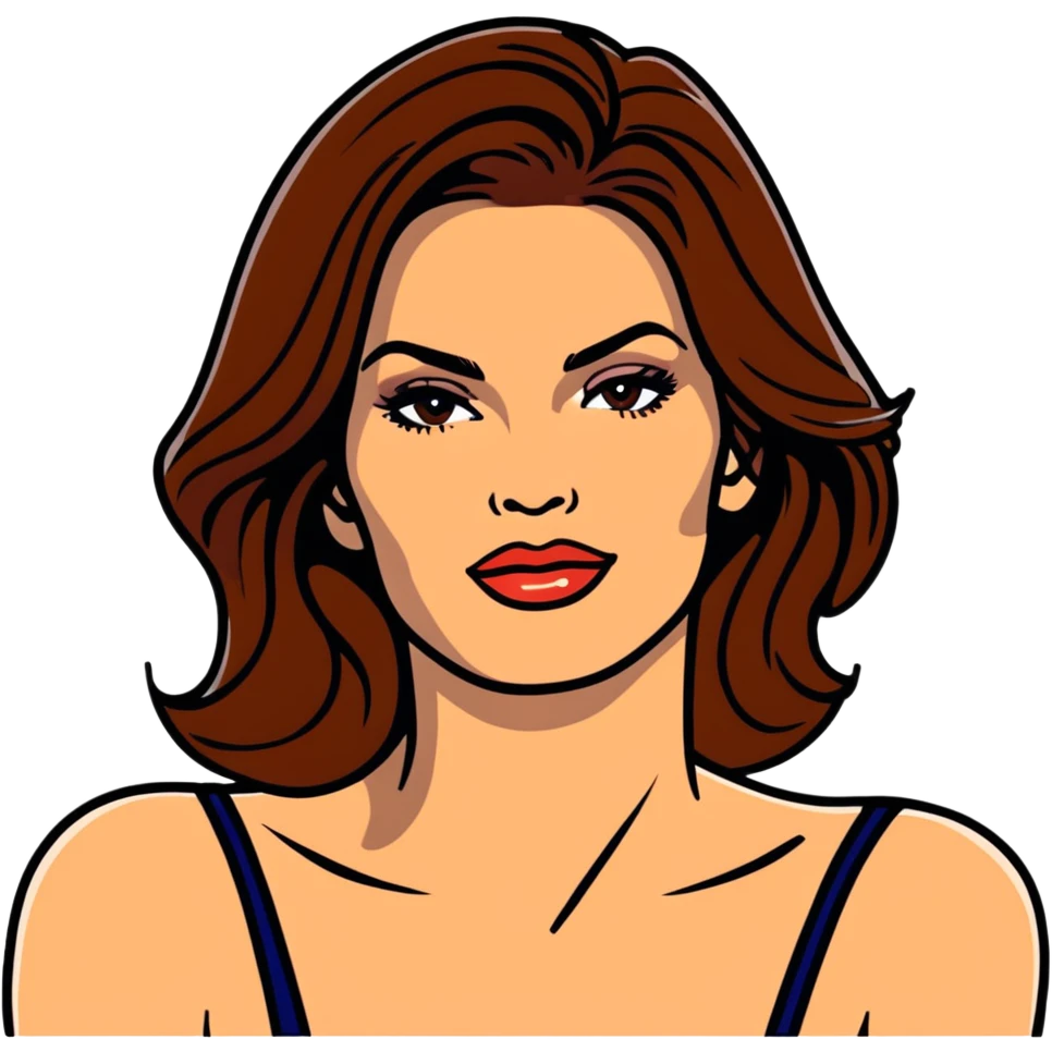 Cindy Crawford famous supermodel with beauty mark above her lip, brown hair emoji