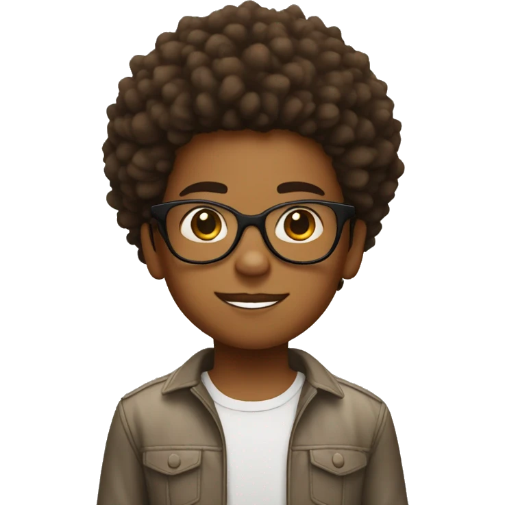 Brown skin kid with with a big spiky afro and clear glasses emoji