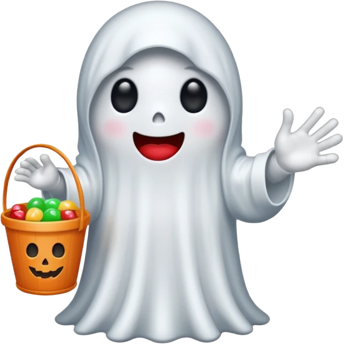 
Ghost holding candy bucket  cartoon -style/cute and transparent for a sticker  emoji