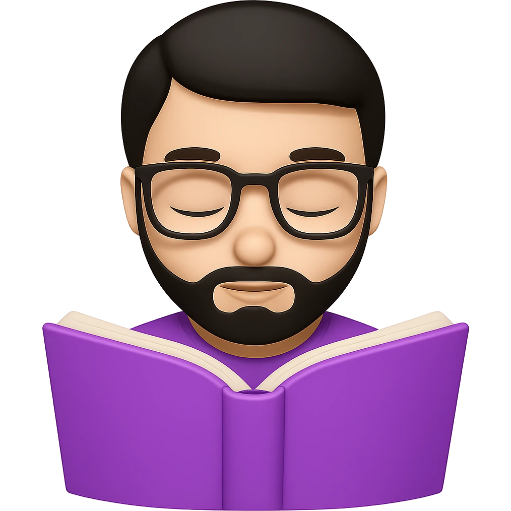 Remove any flowers from the background and depict the young person looking down, reading the book. Maintain the emoji style look with a transparent background. emoji