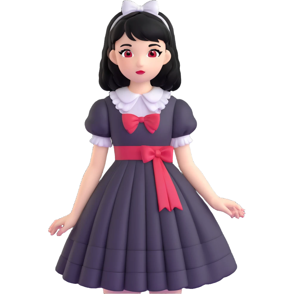 girl in black Lolita dress with black hair and red tips emoji