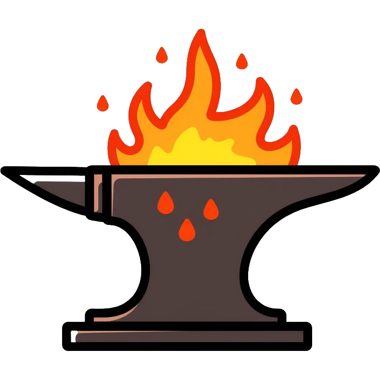 blacksmith anvil glowing with intense heat, hot metal emoji