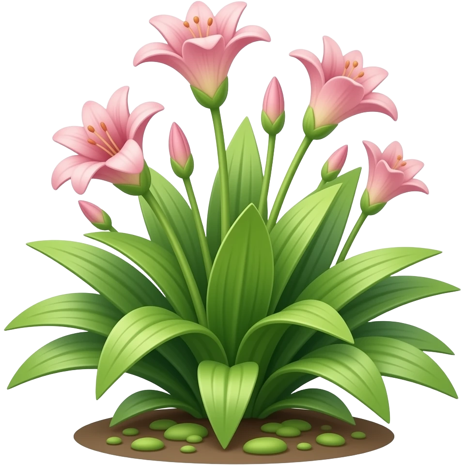 green plant from the ground with leafs And Pink flowers blooming emoji
