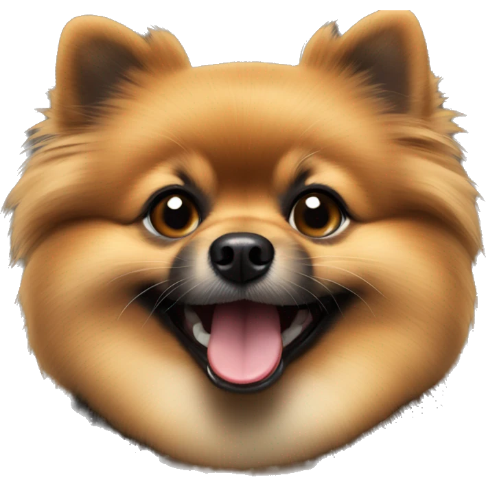 A black and tan Pomeranian, smiling with his tongue out emoji