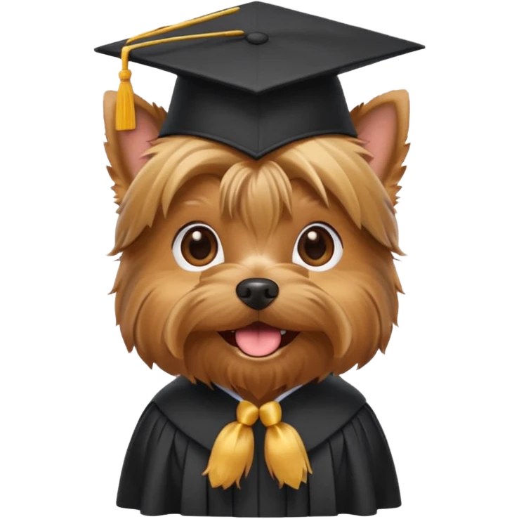 Yorkshire Terrier with a graduation cap, showing intelligence, playful emoji style emoji