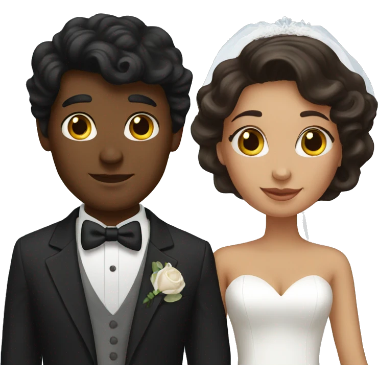 Dark hair groom and brown skin bride emoji