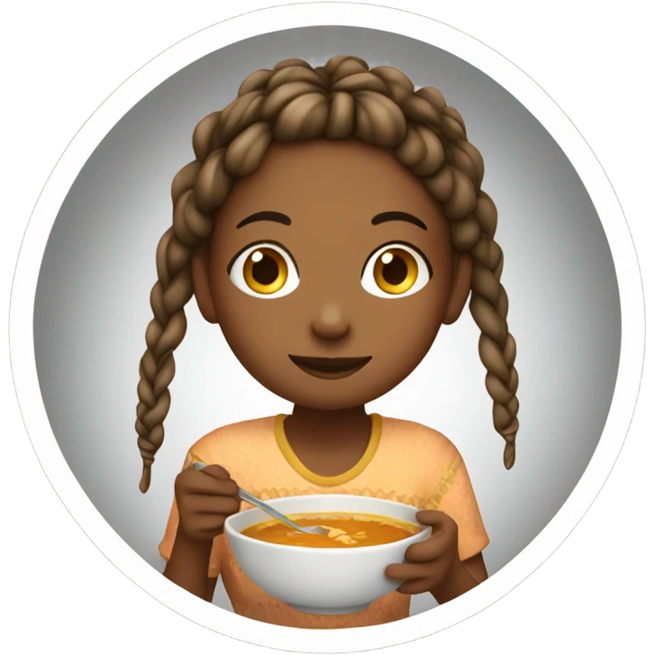 Girl eating soup with boho braids emoji